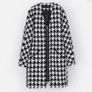 Zara Houndstooth Wool Blend Cocoon Coat